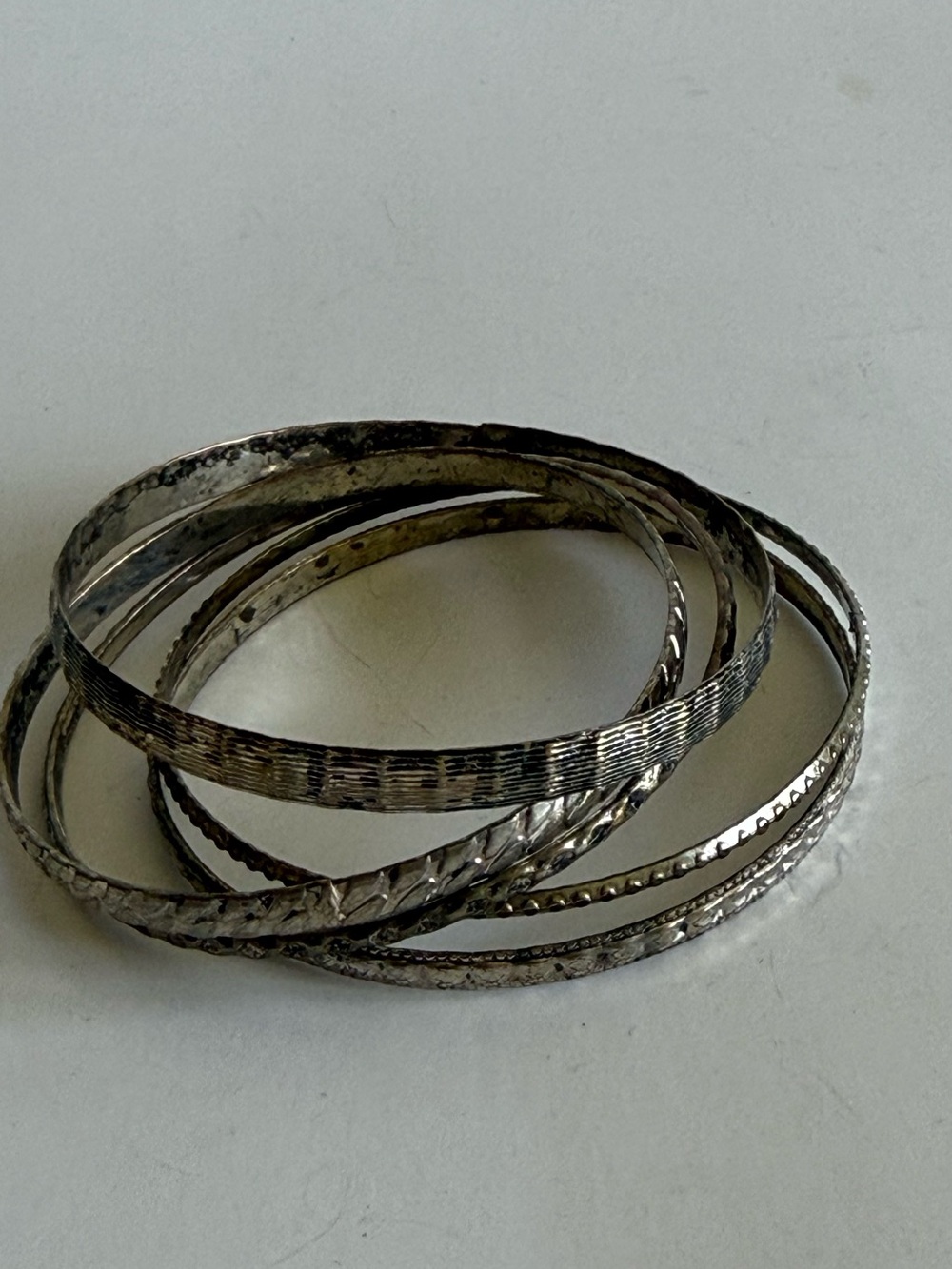 Set of 5 Silver Plate Bangle Bracelets Mixed Texture Stack Boho - Picture 9 of 16